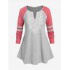 T-shirt Guipure en Dentelle en Blocs de Couleurs de Grande Taille - Gris 2X