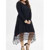 Plus Size Dress Lace Panel Solid Color V Neck Long Sleeve Midi Dress - BLACK XL