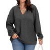 Plus Size Sweatshirt Heather Stand Collar V Notch Long Sleeve Casual Sweatshirt - GRAY 3XL