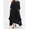 Plus Size Dress Mesh Panel Maxi Dress Asymmetric Side Slit Hidden Pockets Dress - BLACK XL