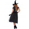 Costume d'Halloween avec Robe Superposée en Maille et Chapeau Gants Ceinturés Cosplay - Noir M