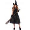 Costume d'Halloween avec Robe Superposée en Maille et Chapeau Gants Ceinturés Cosplay - Noir M