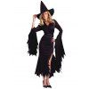 Halloween Costume Solid Color Witch Hat Jagged Hem Wide Sleeve Belted Cosplay Costume Set - BLACK M