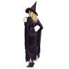 Halloween Costume Solid Color Witch Hat Jagged Hem Wide Sleeve Belted Cosplay Costume Set - BLACK M