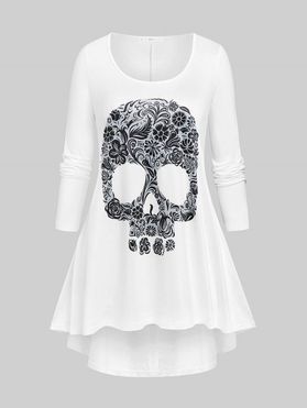 Plus Size Skull Print High Low Halloween T-shirt