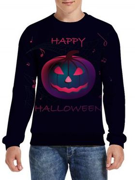 Sweat-shirt D'Halloween Graphique à Imprimé Note de Musique de Citrouille à Manches Longues à Col Rond