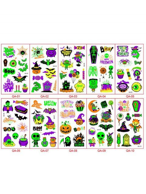 Halloween Fluorescent Cartoon Pumpkin Bat Ghost Skeleton Tattoo Stickers For Kids