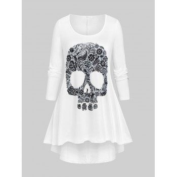 

Plus Size Skull Print High Low Halloween T-shirt, White