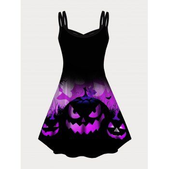 Plus Size Pumpkin Ombre Print Halloween Dress Dual Straps Crisscross Mini Cami Dress