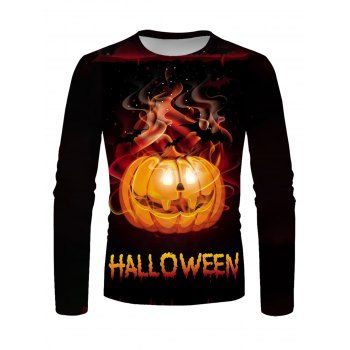 

Fire Flame Pumpkin Print Graphic Halloween T-shirt Long Sleeve Casual Tee, Multicolor