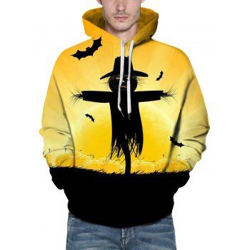 

Halloween Strawman Bat Print Colorblock Hoodie Kangaroo Pocket Drawstring Hoodie, Multicolor