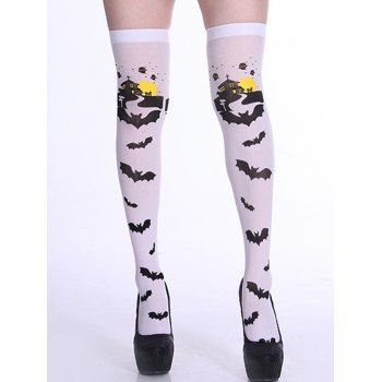 

Halloween Bat Allover Print Party Cosplay Accessory Thigh High Socks, White