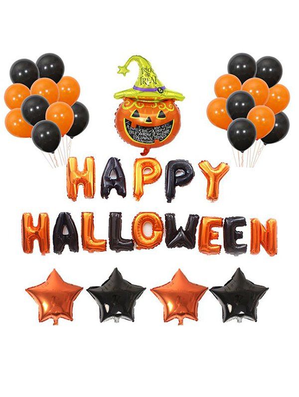 Ensemble de Ballons en Latex à Suspendre Motif Inscription Halloween et Citrouille pour Décoration de Fête - multicolor 