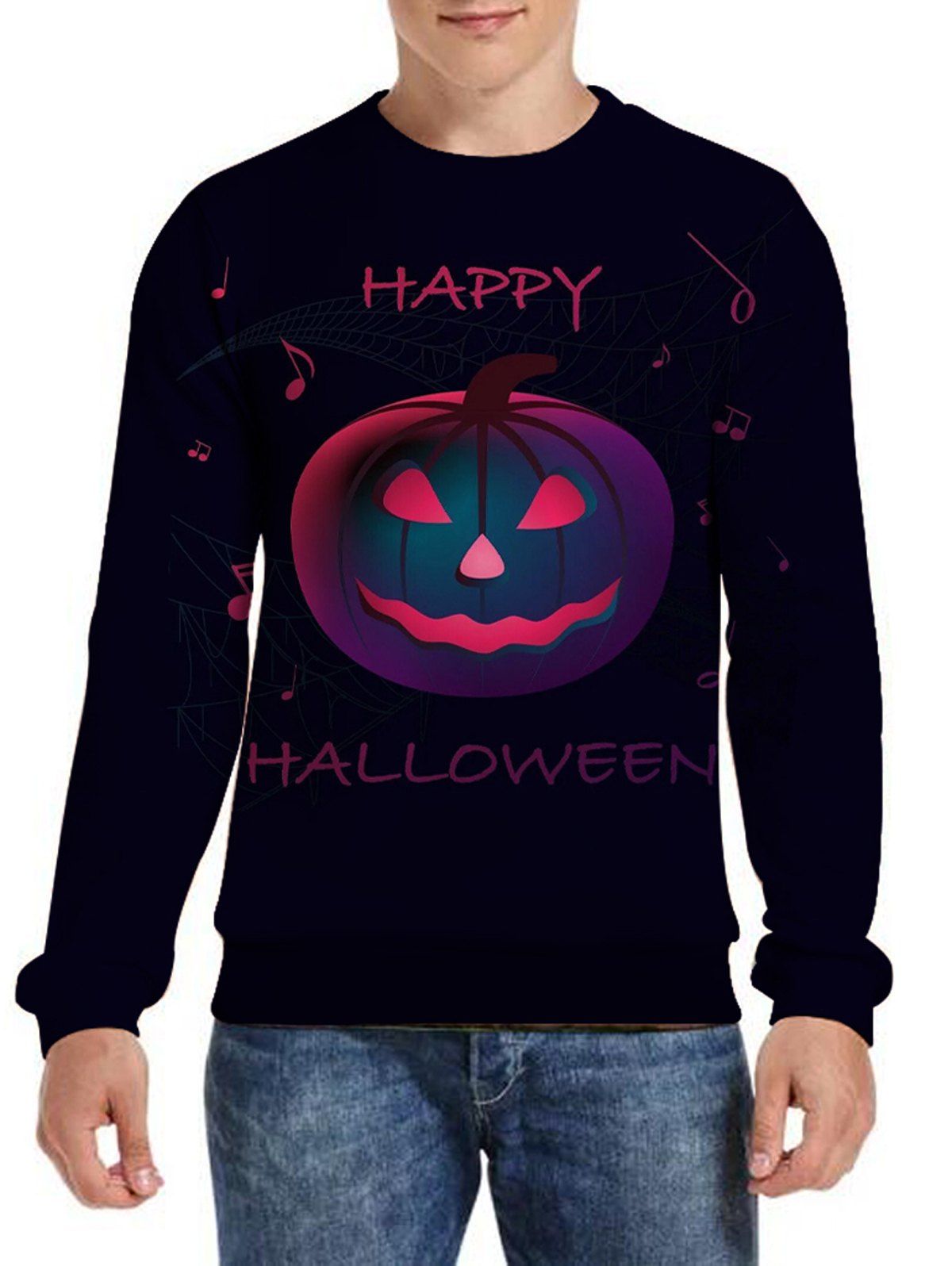 Sweat-shirt D'Halloween Graphique à Imprimé Note de Musique de Citrouille à Manches Longues à Col Rond - multicolor 2XL