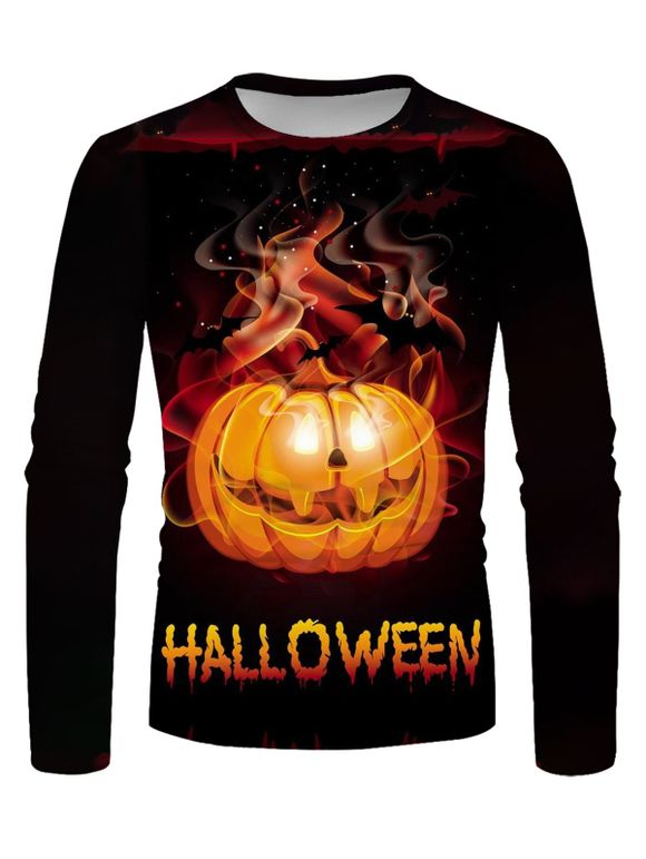 T-shirt Décontracté à Imprimé Graphique Citrouille et Feu Halloween - multicolor XL