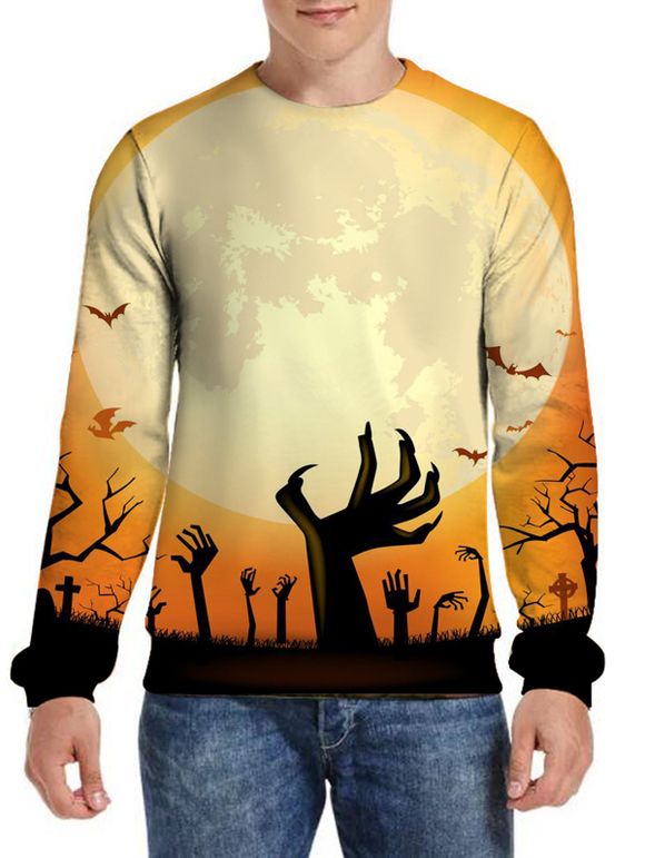 Sweat-shirt D'Halloween Décontracté à Imprimé Chauve-souris et Lune - multicolor 2XL