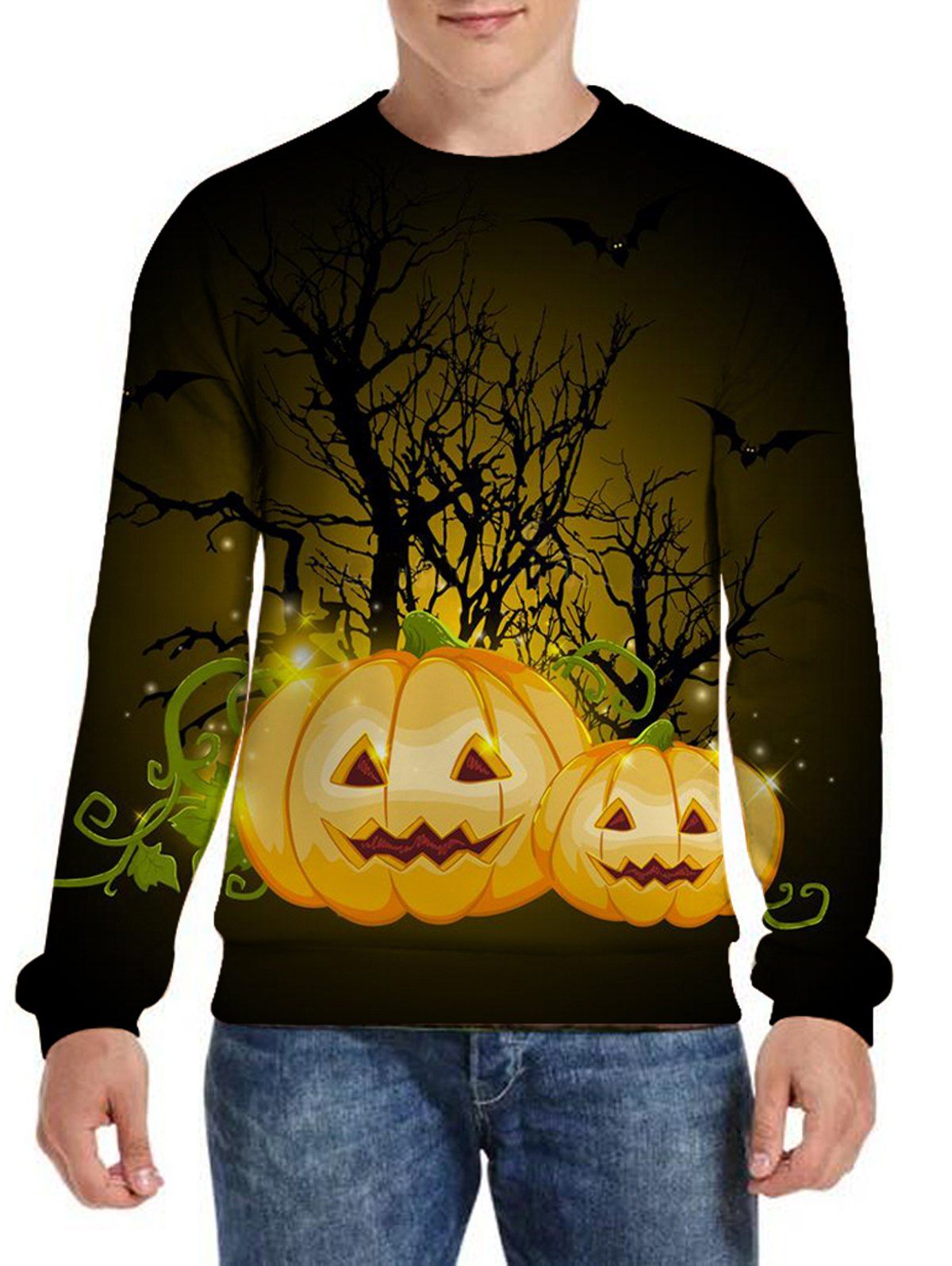 Sweat-shirt Halloween à Imprimé Branches D'arbre Drôle à Manches Longues - multicolor 2XL