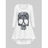 T-shirt D'Halloween Haut Bas Imprimé Crâne de Grande Taille - Blanc 2X