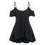 T-shirt Gothique Brodé à Epaule Dénudée à Lacets Ourlet Courbe de Grande Taille - Noir 3X