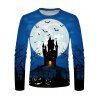 T-shirt D'Halloween Décontracté à Imprimé Citrouille Chauve-souris Château à Manches Longues - multicolor 3XL