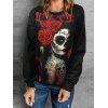 Halloween Sweatshirt Rose Skull Character Print Long Sleeve Gothic Sweatshirt - RED XL