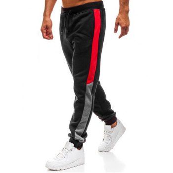 

Patchwork Jogger Pants Pockets Beam Feet Drawstring Long Pants, Black