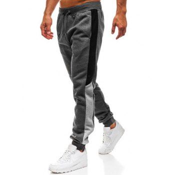 

Patchwork Jogger Pants Pockets Beam Feet Drawstring Long Pants, Dark gray