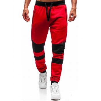 

Colorblock Panel Jogger Sweatpants Drawstring Elastic Waist Beam Feet Sport Pants, Red