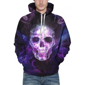 

Halloween Skull Smoking Print Kangaroo Pocket Drawstring Hoodie, Multicolor