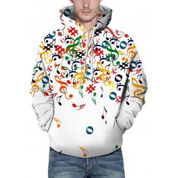 

Colorful Music Notes Print Hoodie Kangaroo Pocket Drawstring Casual Hoodie, Multicolor