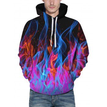 shop online Colorful Fire Flame Print Hoodie Kangaroo Pocket Drawstring Casual Hoodie DRESSLILY Gender Male Size 2XL Color multicolor