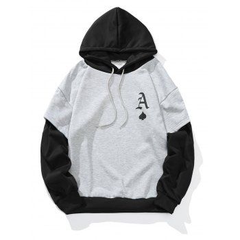 

Contrast Colorblock 2 In 1 Hoodie Letter Print Drawstring Long Sleeve Sweatshirt With Hood, Light gray