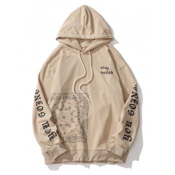 

Paisley Floral Letter Print Graphic Hoodie Drawstring Drop Shoulder Casual Hoodie, Light coffee