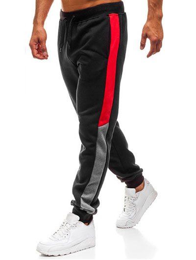 Pantalon de Jogging Long Jointif avec Poches Pieds Etroits à Cordon - Noir XL