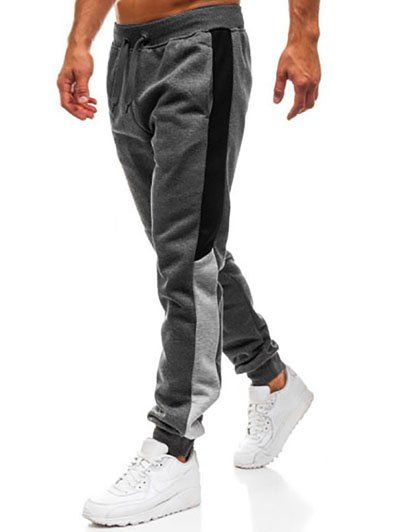 Pantalon de Jogging Long Jointif avec Poches Pieds Etroits à Cordon - Gris Foncé XL