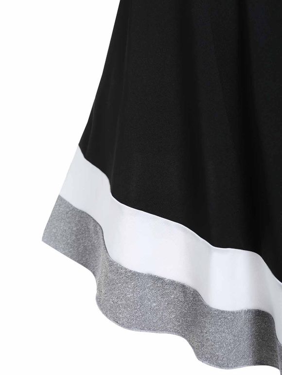 T-shirt Décontracté Croisé Rayé Imprimé en Blocs de Couleurs à Manches Longues - Noir XXXL