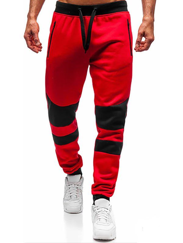 Pantalon de Jogging de Sport Panneau en Blocs de Couleurs Taille Elastique à Cordon - Rouge M
