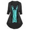 Colorblock Butterfly Lace Frilled Twofer T Shirt And Ripped Zipper Fly Jeans Casual Outfit - BLACK S