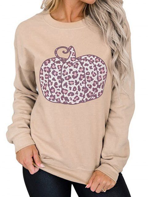 Leopard Pumpkin Pattern Sweatshirt Round Neck Long Sleeve Sweatshirt