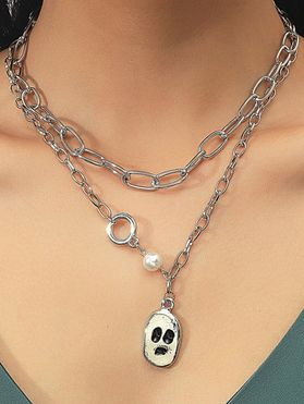 Halloween Funny Ghost Face Artificial Pearl Layered Chain Necklace