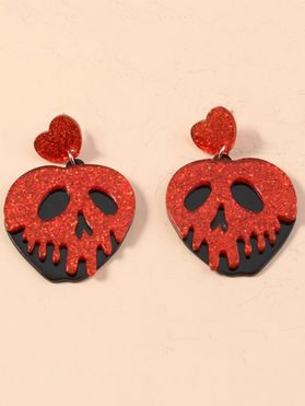 Boucles D'Oreilles Pendantes D'Halloween en Forme de Cœur Crâne Amusant