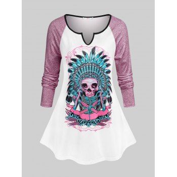 

Plus Size Witch Doctor Skull V Notch Raglan Sleeve Tee, Light pink