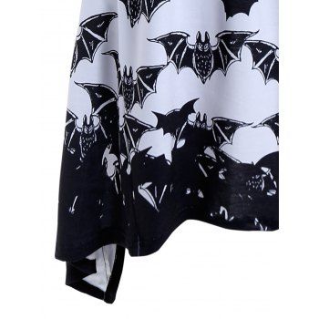 Halloween Hoodie Bat Pattern Drawstring Cowl Neck Kangaroo Pocket High Low Sweatshirt With Hood