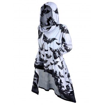 

Halloween Hoodie Bat Pattern Drawstring Cowl Neck Kangaroo Pocket High Low Sweatshirt With Hood, Gray