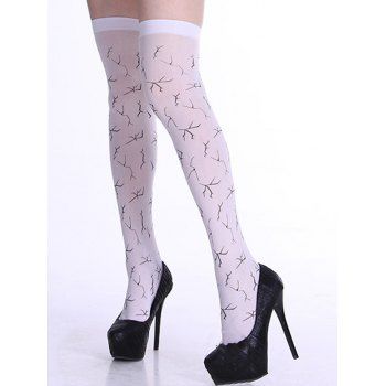 

Halloween Tree Branches Print Sheer Thigh High Socks, White