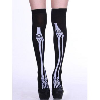 

Halloween Skeleton Print Masquerade Party Accessory Thigh High Socks, Black