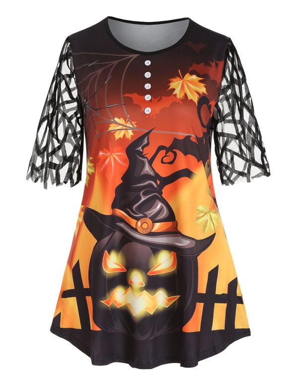 T-shirt D'Halloween Gothique Chauve-souris Citrouille Agrainée - Noir 2XL