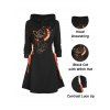 Gothic Hoodie Dress Cat Hat Moon Print Lace Up Long Sleeve A Line Mini Dress - BLACK L