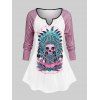T-shirt à Crâne de Sorcière à Manches Raglan Grande Taille - Rose clair 3X