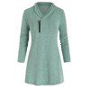 Sweat-shirt Chiné Tricoté Embelli de Zip Manches Longues à Col Châle - Vert profond XL